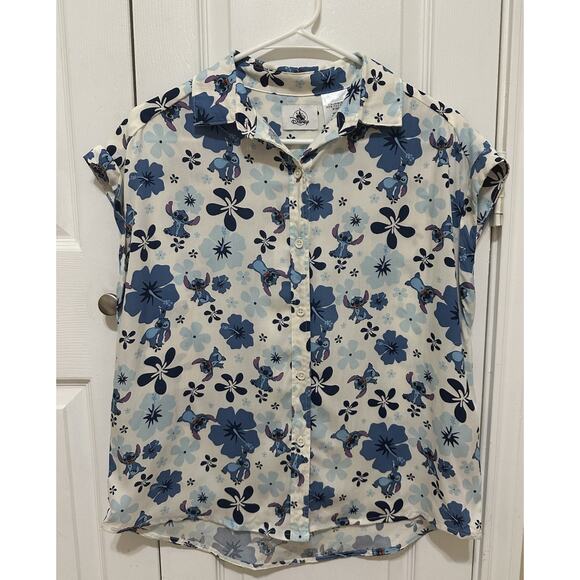 Disney Parks Lilo & Stitch Women Stitch Hibiscus Button Up Shirt Sz S Camp Shirt - Picture 1 of 10